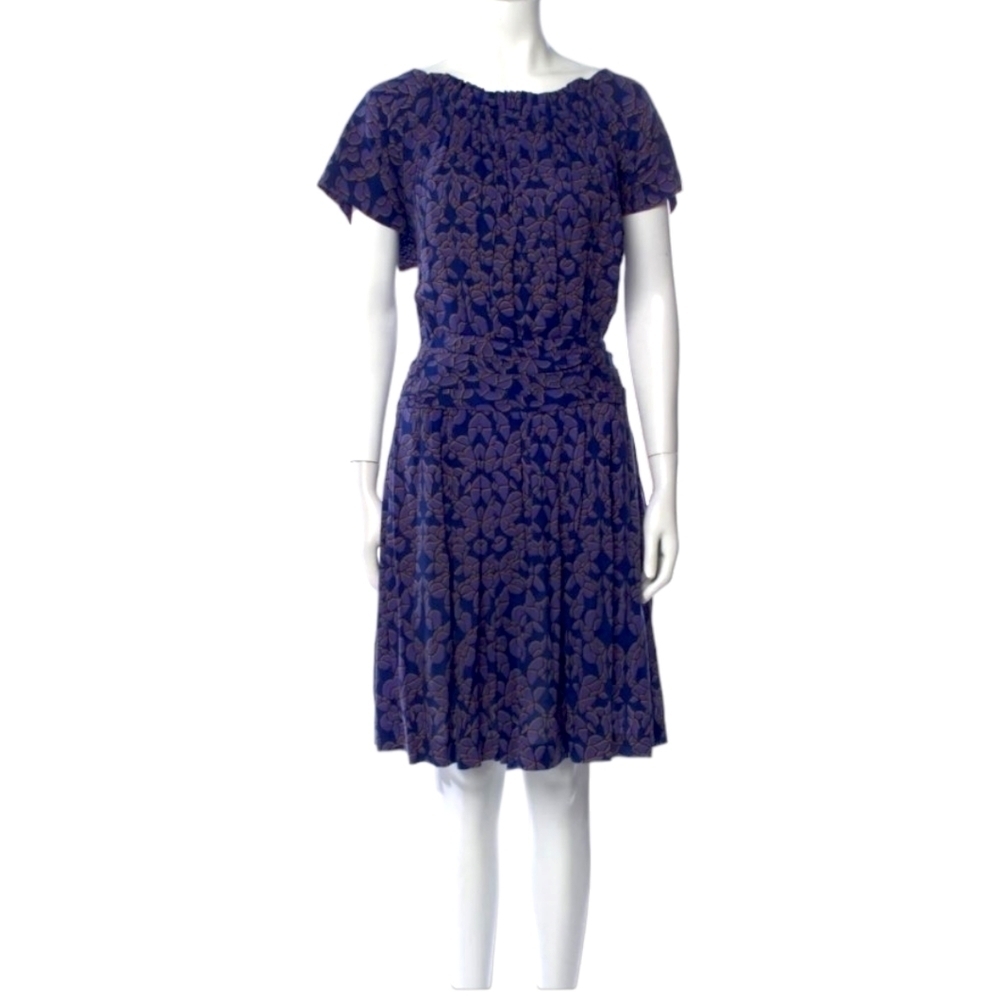 See by Chloe Blue & Purple Floral Shirred Waist Swing Dress